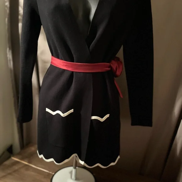 Talbots open black cardigan with white trim size POS belt not included - Picture 10 of 10